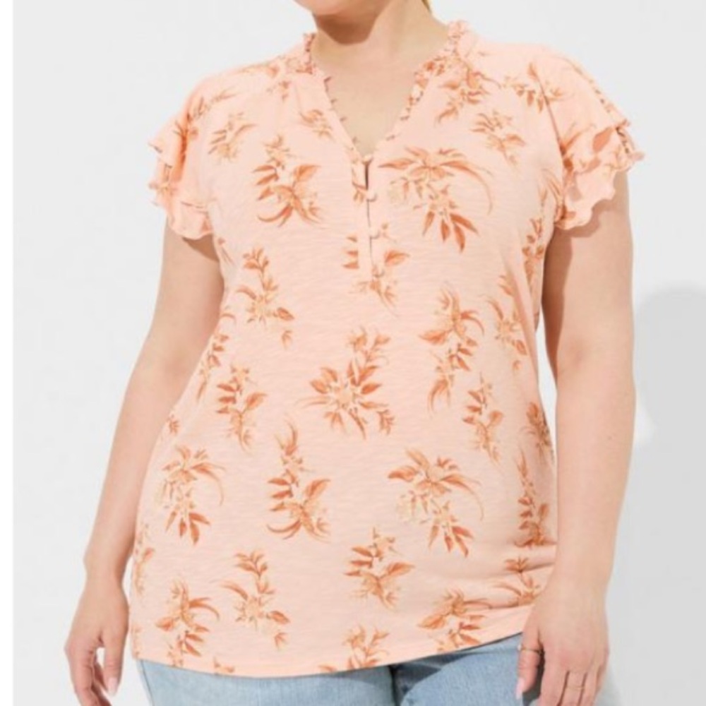 TORRID Floral Ruffle Sleeve Top - Peach